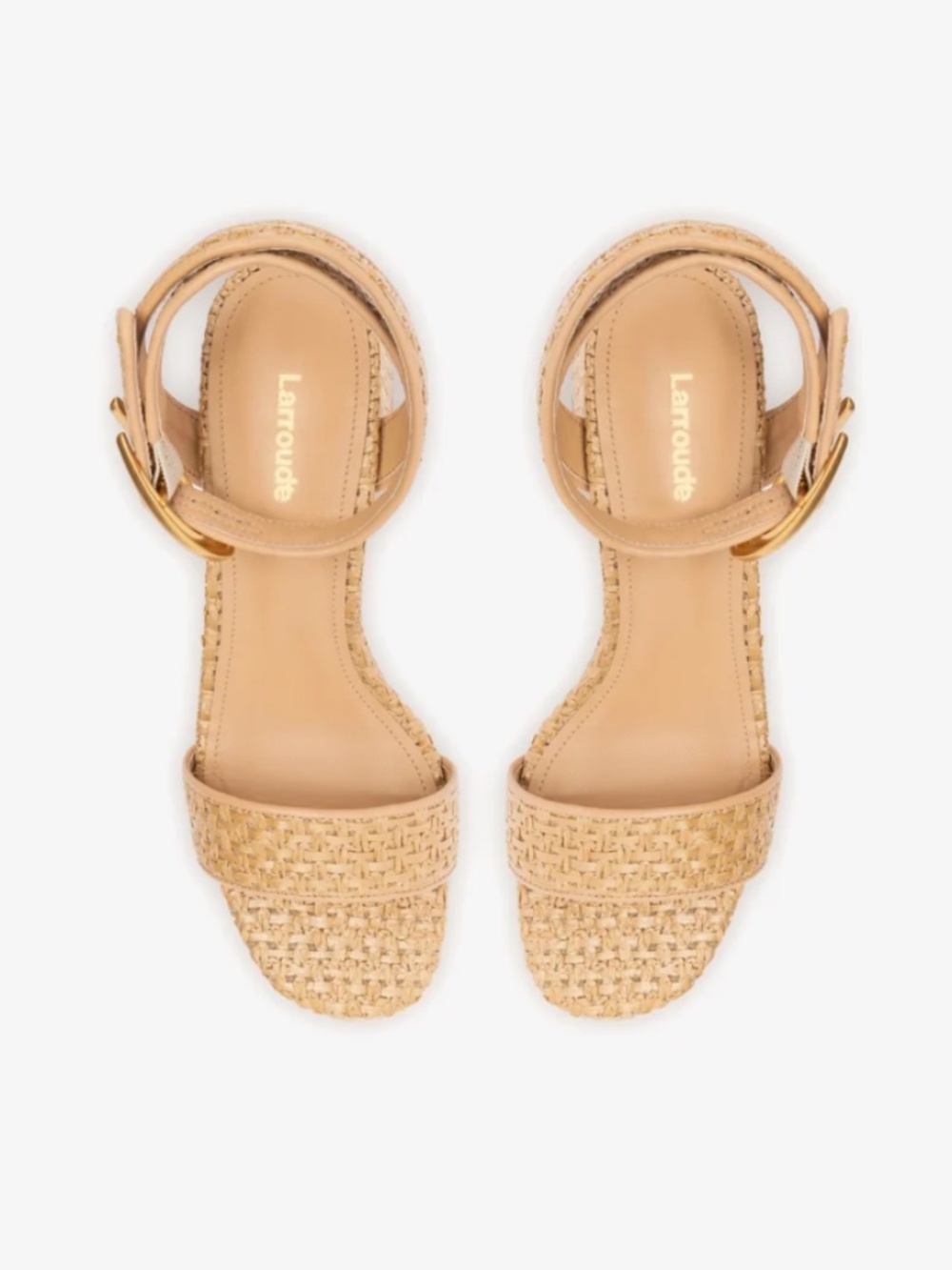 NWT Larroude Dolly Verona Low Sandal In Natural Raffia and Beige Leather Regular - Picture 3 of 7